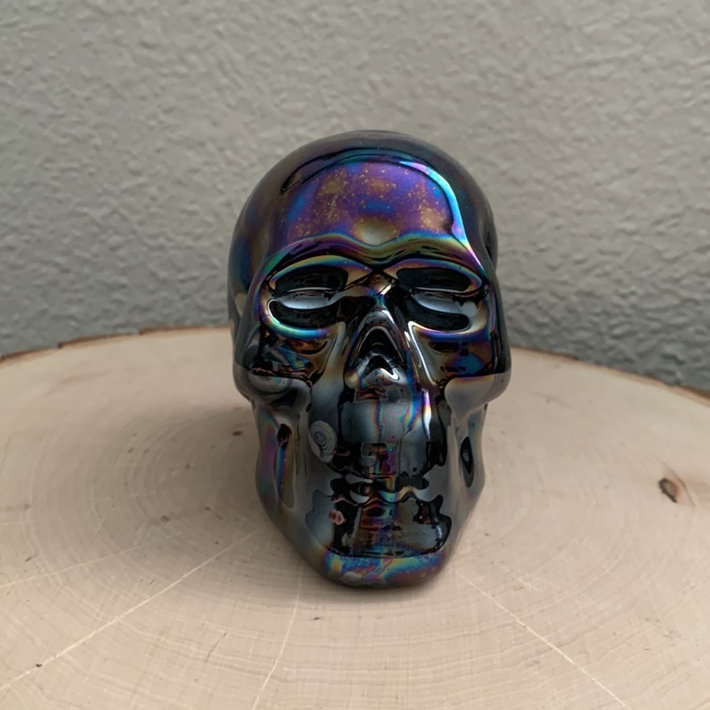 Pearlized Ceramic Rainbow Skull Halloween Decor - Picture 7 of 7